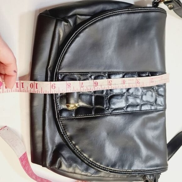 Vintage 90s Y2K Black Vegan Leather Croc Embossed Shoulder Bag - Picture 14 of 16